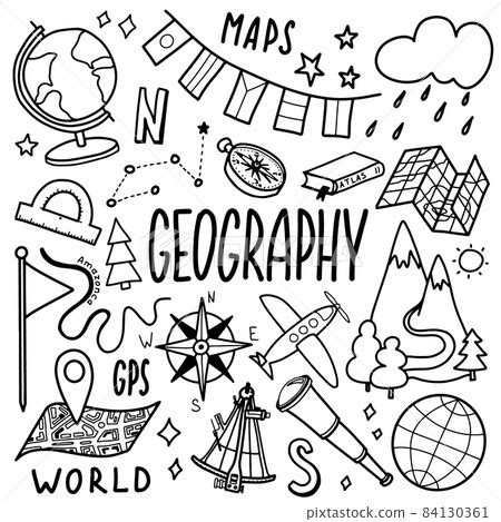 Geography symbols icons set. School subject... - Stock Illustration [84130361] - PIXTA