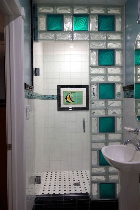 Colored Glass Block Shower in a Small Bathroom Renovation San Diego California - Nationwide ...