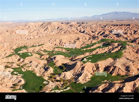 AERIAL VIEW. Golf course in the Mojave Desert. Mesquite, Clark County, Nevada, USA Stock Photo ...