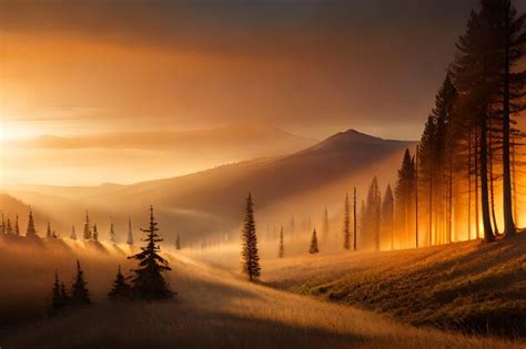 Premium AI Image | sunrise in the mountains with a golden sunrise