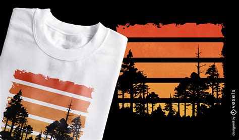 Retro Sunset Forest T-shirt Design PSD Editable Template