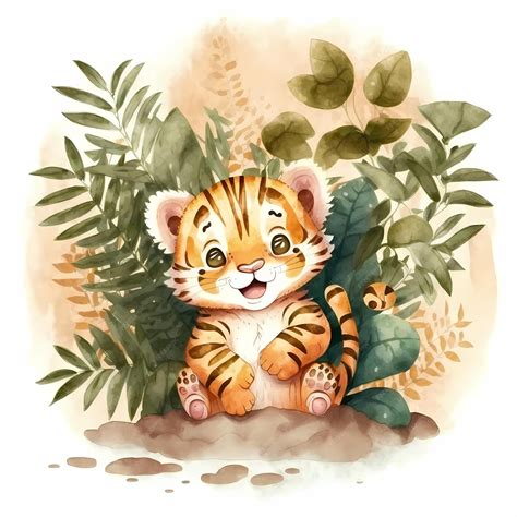 Premium Photo | Cute baby tiger illustration on watercolor painting