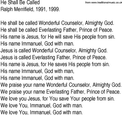 Hymn and Gospel Song Lyrics for He Shall Be Called by Ralph Merrifield