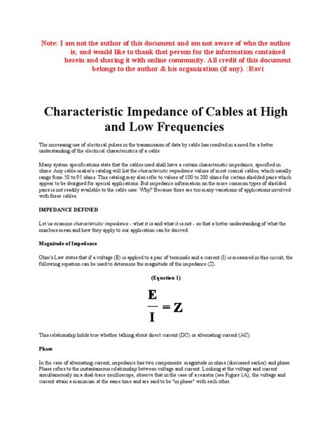 Characteristic Impedance of Cables at High and Low Frequencies | PDF ...