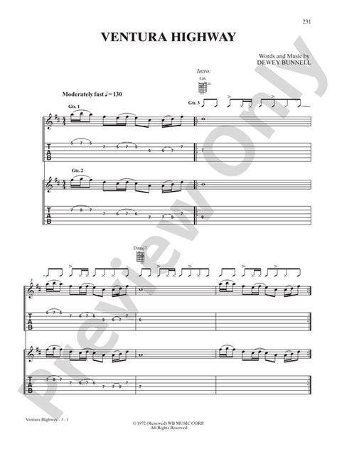 Ventura Highway: Guitar: America - Digital Sheet Music Download