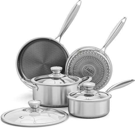 Wodillo Hybrid Nonstick Pots and Pans Set, 7 Pcs Stainless Steel ...