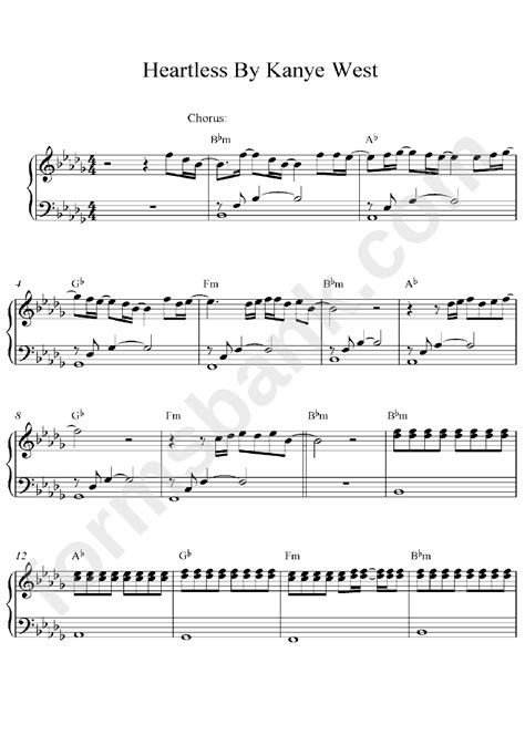 Heartless By Kanye West Piano Sheet Music printable pdf download