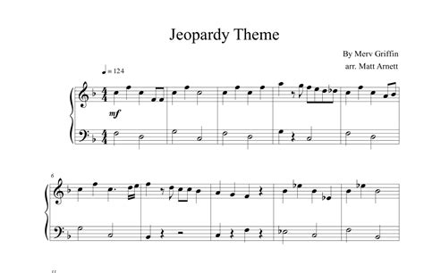 Jeopardy Theme (arr. Matt Arnett) by Merv Griffin Sheet Music for Easy ...