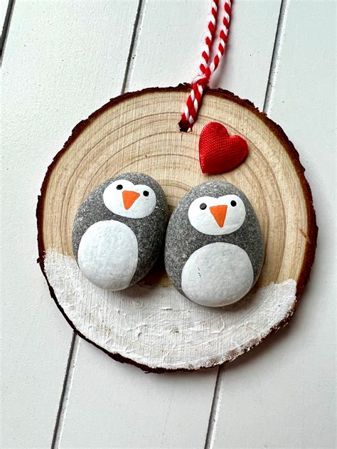 Pebble Penguin Pair/couple Love Heart Christmas Ornament - Etsy