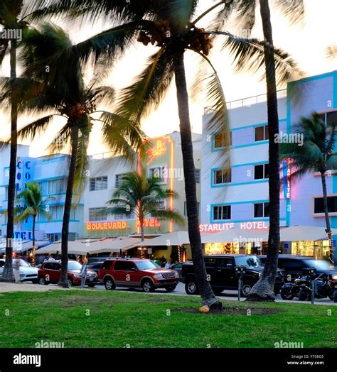 Art Deco Hotels, Ocean Drive, Miami Florida USA Stock Photo - Alamy