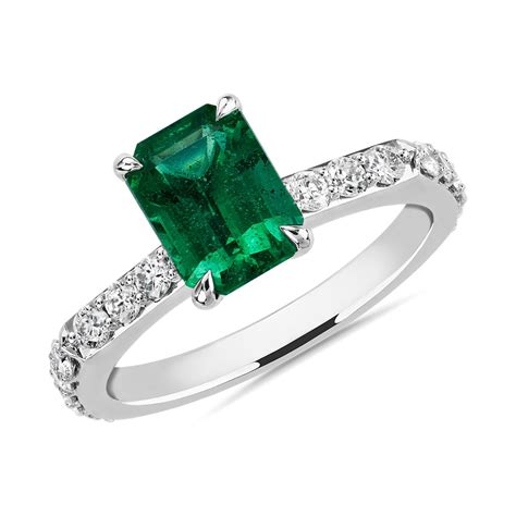 Emerald and Diamond Ring in 18k White Gold | Blue Nile