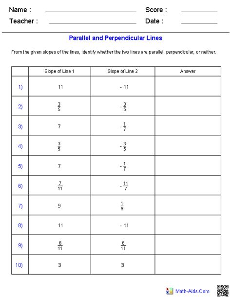 Geometry Worksheets | Parallel and Perpendicular Lines Worksheets | Geometry worksheets ...