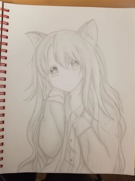 Anime cat girl : r/drawing