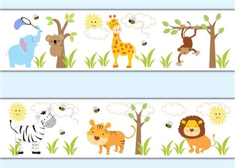 Safari Jungle Animals Wallpaper Border Wall Art Decals Baby Boy Nursery Stickers #decampstudios ...