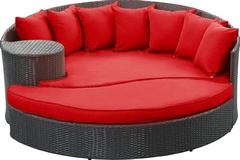 LexMod Taiji Round Wicker Outdoor Daybed with Ottoman
