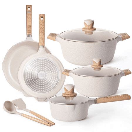 Caannasweis Pots and Pans 10 Pieces Cookware Sets Granite Stone Cookware Pot Large Size Non ...