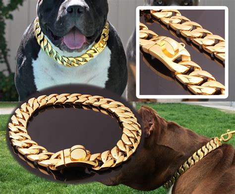 がございま Gold Dog Chain Collars for Medium Large Dogs， Cuban Link Dog Collar for Bulldog Walking ...