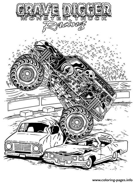 Grave Digger Monster Truck Racing Coloring page Printable