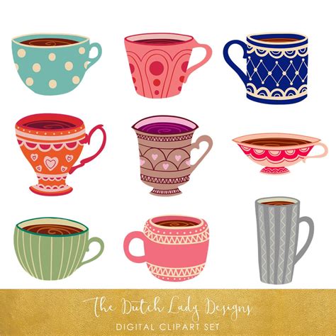 Tea Cup Clipart Set Vintage Tea and Coffee Cups Teacup | Etsy