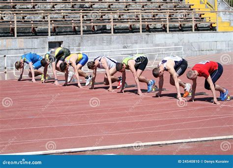 Boys on the Start of the 100 Meters Race Editorial Image - Image of ...