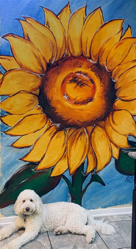 Giant Indoor Colorful Sunflower Mural-Kitchen-with dog — Rebecca Steele ...