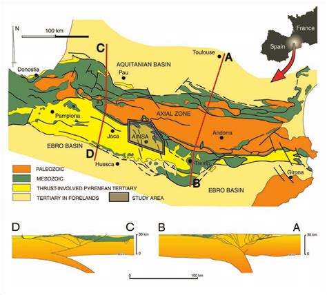 -Highly simplified geological map of the Pyrenees showing location of ...