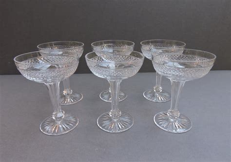 Set of 6 Finely Cut Clear Crystal Champagne Coupe Glasses