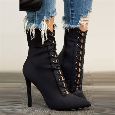 Lace-up Heel Booties Ladies Women Ankle Boots Heels Boots Shoes Women ...