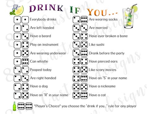 Adult Party Game Dice Drinking Game Printable PNG PDF | Etsy