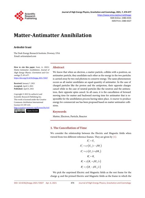 (PDF) Matter-Antimatter Annihilation