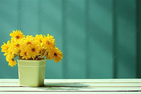 Yellow Flowers In A Container On A Table Background, Flower, Bouquet ...