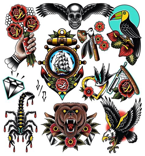 Traditional tattoo flash sheet Traditional Tattoo Love, Traditional Tattoo Artwork, Traditional ...