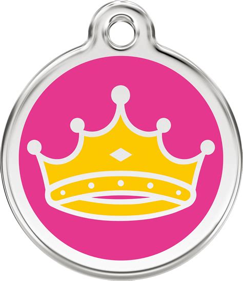 Princess Queen Dog ID Tag, Hot Pink Enameling, Stainless Steel Name Tag