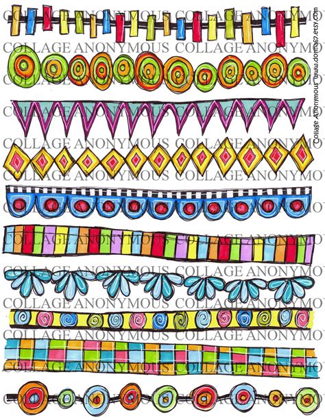 bright-borders-watermarked | Bordes garabateado, Dibujo con lineas, Dibujos zentangle