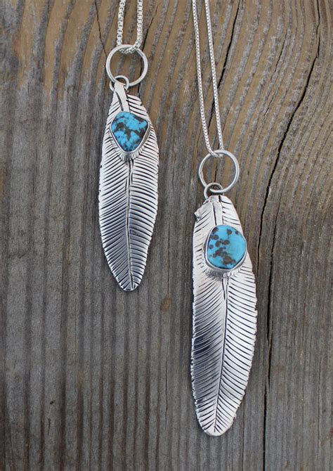 Sterling Silver Feather Pendant with Turquoise Stone II