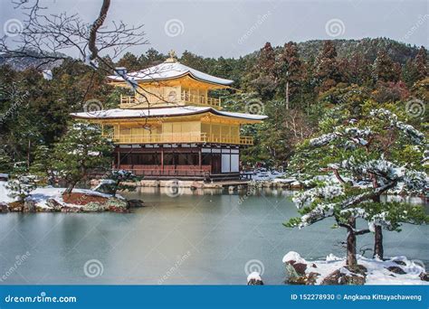 Golden Pavilion of Kinkaku-ji Temple Covered with White Snow in Winter ...