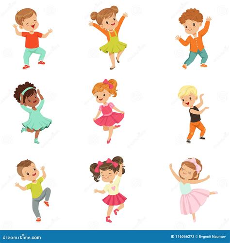 Happy Cute Kids Play, Dance, Jump,vector | CartoonDealer.com #21444361