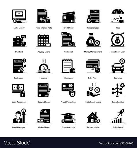 Personal loans solid icons pack Royalty Free Vector Image