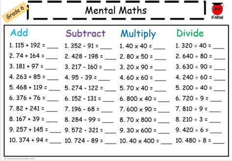 Mental Math Worksheets | Grades 2-6 | Free Worksheets | Printables