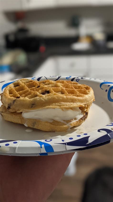 [Homemade] Eggo Waffle and ice cream sandwich. : food