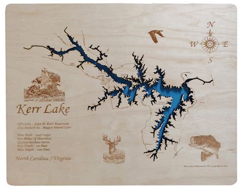 Kerr Lake in VA and NC - Laser Cut Wood Map