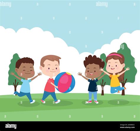 cartoon happy kids playing in the park, colorful design Stock Vector ...