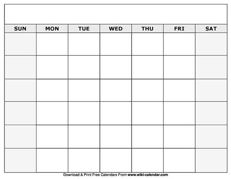 Printable Blank Calendar Templates