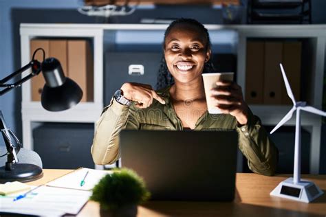 African Woman Working Using Computer Laptop at Night Looking Confident ...