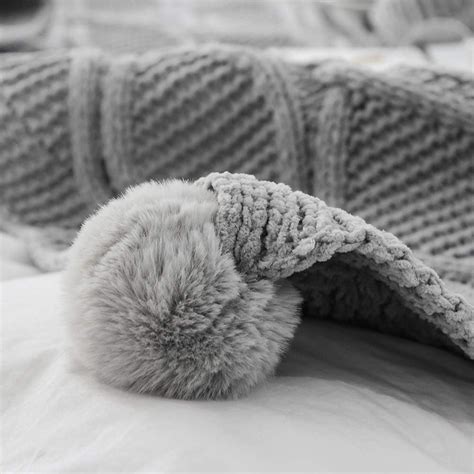 Soft Grey Pom Pom Throw Blanket - London Blankets