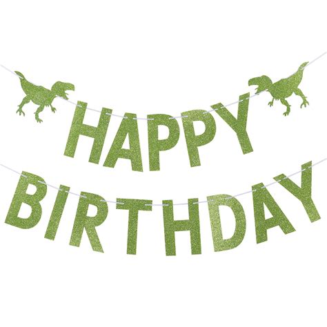 Buy Dinosaur Happy Birthday Banner Green Glitter, Kids Boys Dinosaur ...