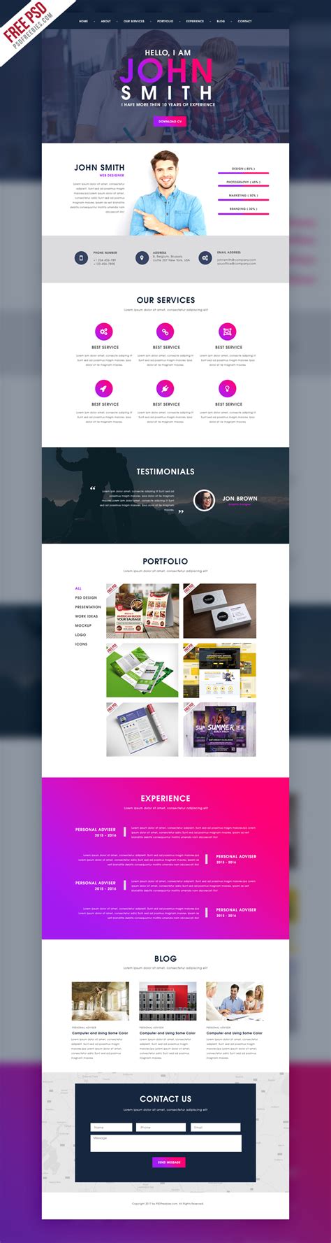 Creative One Page Portfolio Website Template Free PSD | PSDFreebies.com