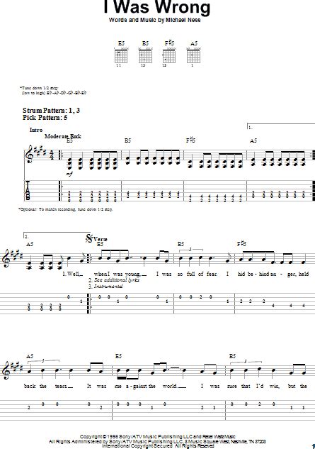 I Was Wrong - Easy Guitar with TAB | zZounds