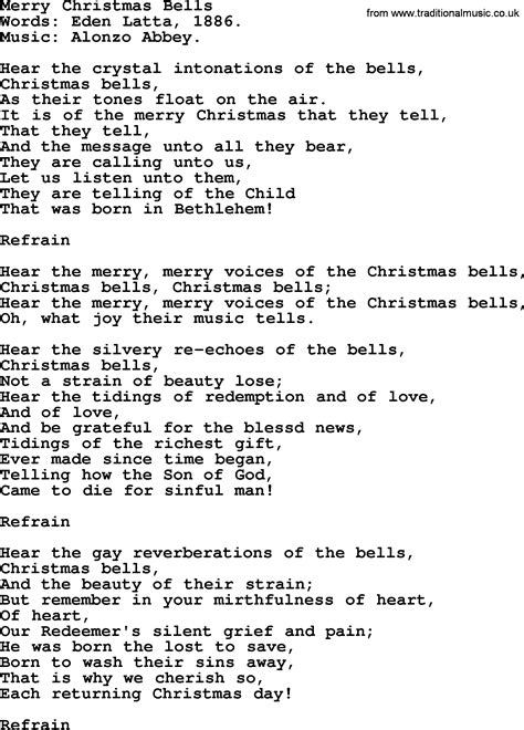 Christmas Hymns, Carols and Songs, title: Merry Christmas Bells - complete lyrics, and PDF