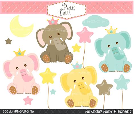 ON SALE birthday baby elephant clip art baby girl birthday